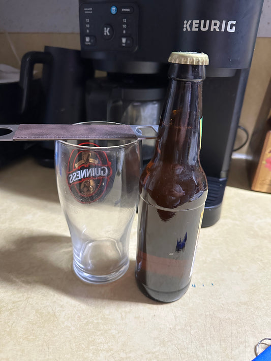 Stainless Steel Flat Bottle Opener with Brown Leather