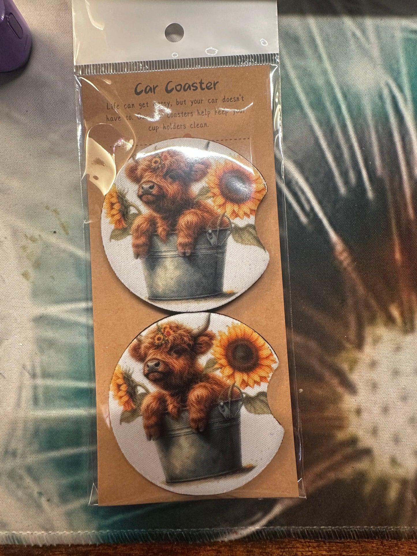 Car Coaster "Baby Highland Sunflower Bucket"