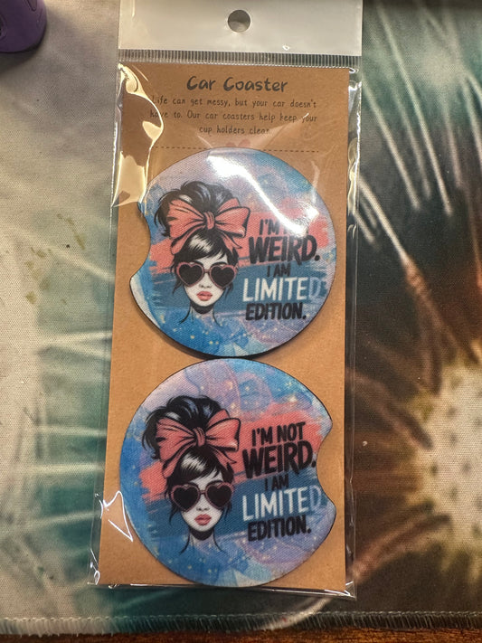 Messy Bun "I'm Not Weird" Car Coaster